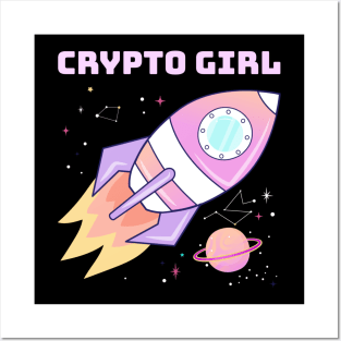 Crypto Girl, pink rocket Posters and Art